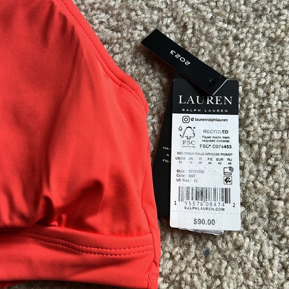 Lauren Ralph Lauren beach club solid ruffle bikini top swim orange sunset 12 - Picture 5 of 8